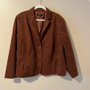 Talbots Blazer 18W Corduroy Brown Rust Work Career 70s Retro Business Boho Prep‎
